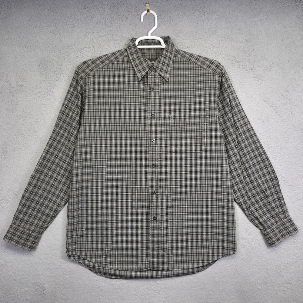Eddie Bauer Shirt Men M Gray Plaid Preppy Minimalist Office Business Travel Work